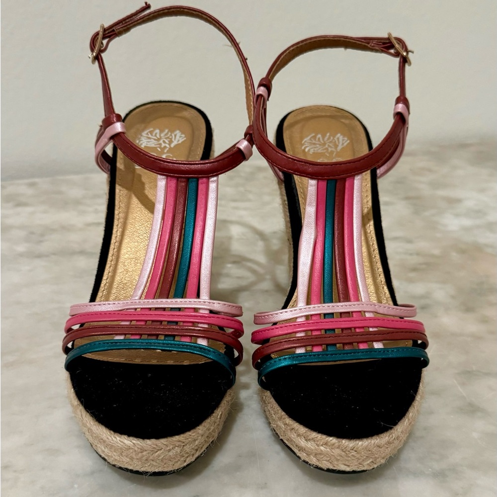G C Shoes multicolor strap wedge